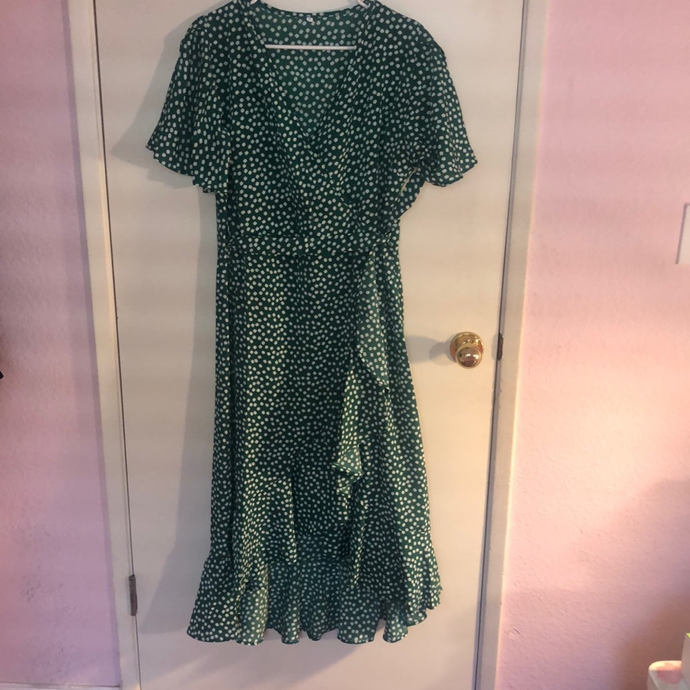 Green Floral Wrap Dress
